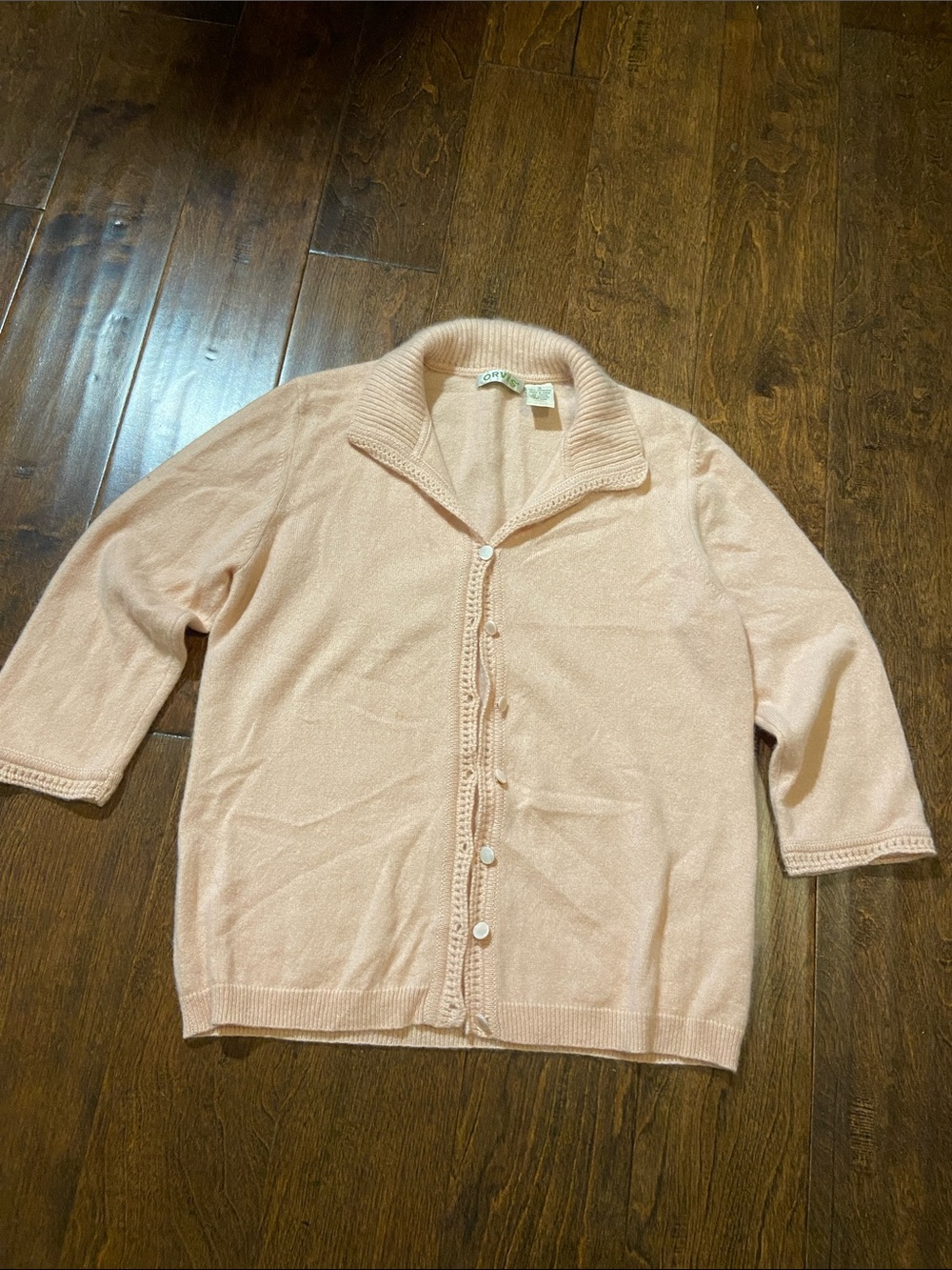 Vintage Orvis 100% cashmere button down top womens salmon pink